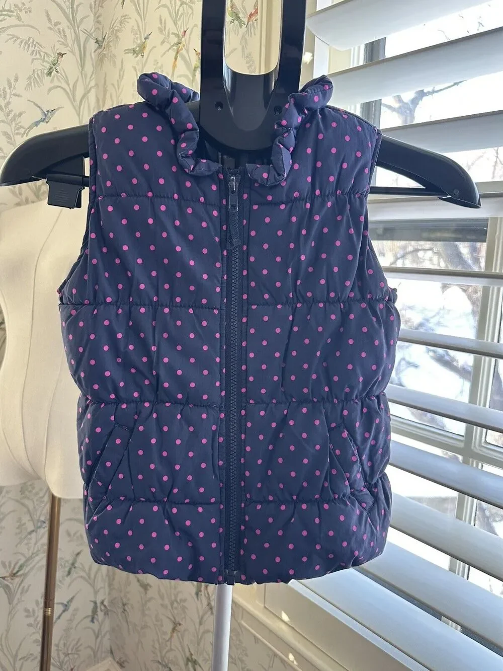 Gymboree Girl Blue Pink Polka Dot Puffer Vest Coat Size 5-6 Warm